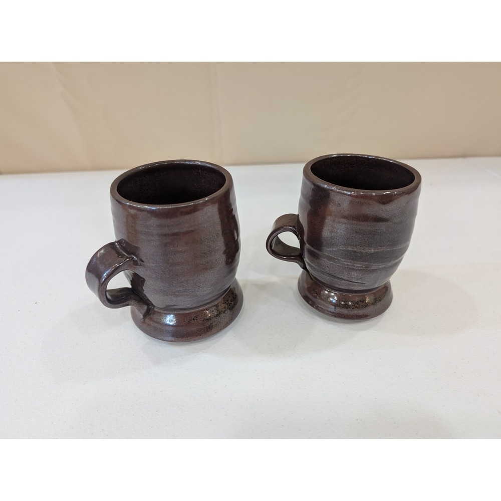 Artisan Pottery Mugs Pair Brown‎ Glazed Ceramic Coffee Tea Cups Handmade - Picture 2 of 9